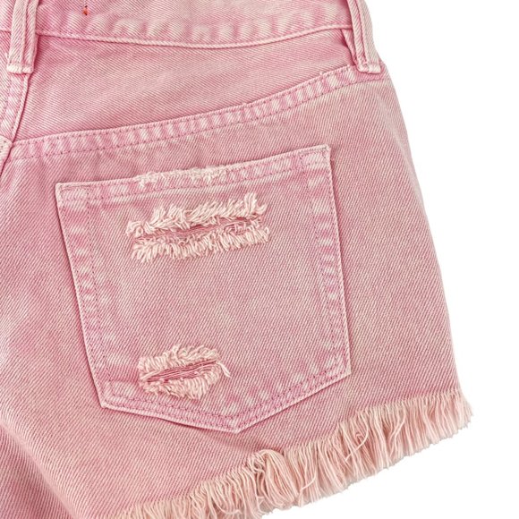 FREE PEOPLE We the Free Pink Button Fly Distressed Cutoff Shorts Size 24 NWOT - Picture 10 of 14
